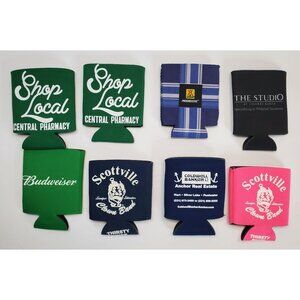 Lot Of 8 Assorted Can/Bottle Koozies Budweiser Scottville Coldwell Banker Thirst